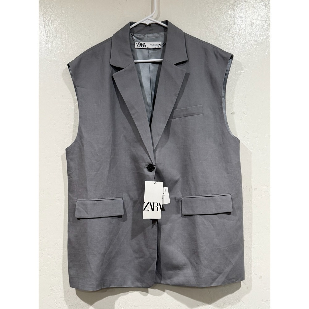 Zara Womens Grey Lyocell Linen Blend Sleeveless Blazer Vest XL 7836/967/802